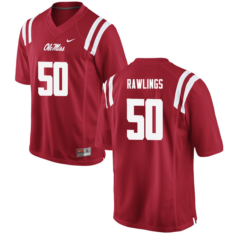 Sean Rawlings Ole Miss Rebels NCAA Men's Red #50 Stitched Limited College Football Jersey PWR1158HB